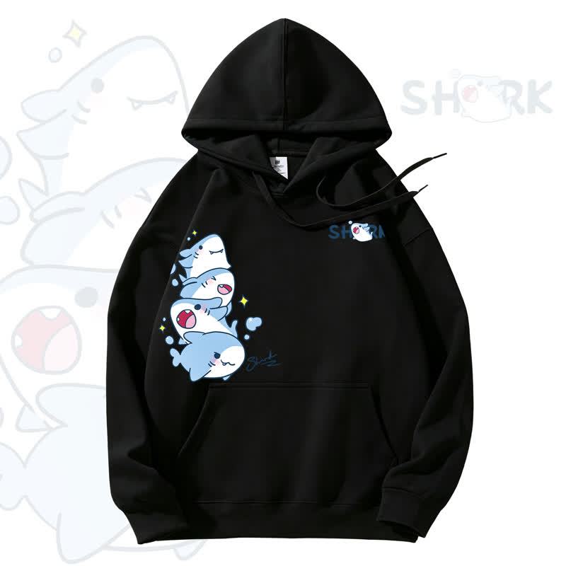 MODAKAWA Cute Shark Graphic Fleece Lined Hoodie - Black - 3XL - image 5