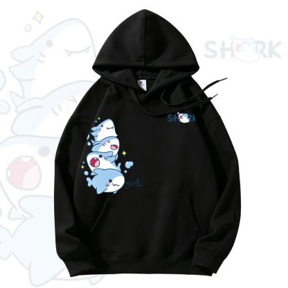 MODAKAWA Cute Shark Graphic Fleece Lined Hoodie - Black - 3XL - image 5
