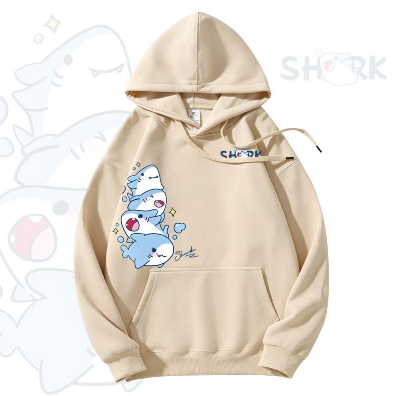 MODAKAWA Cute Shark Graphic Fleece Lined Hoodie - Khaki - 3XL - image 3