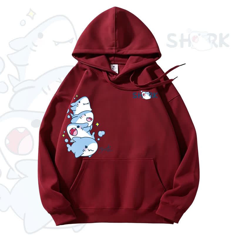 MODAKAWA Cute Shark Graphic Fleece Lined Hoodie - Wine - 3XL - image 8