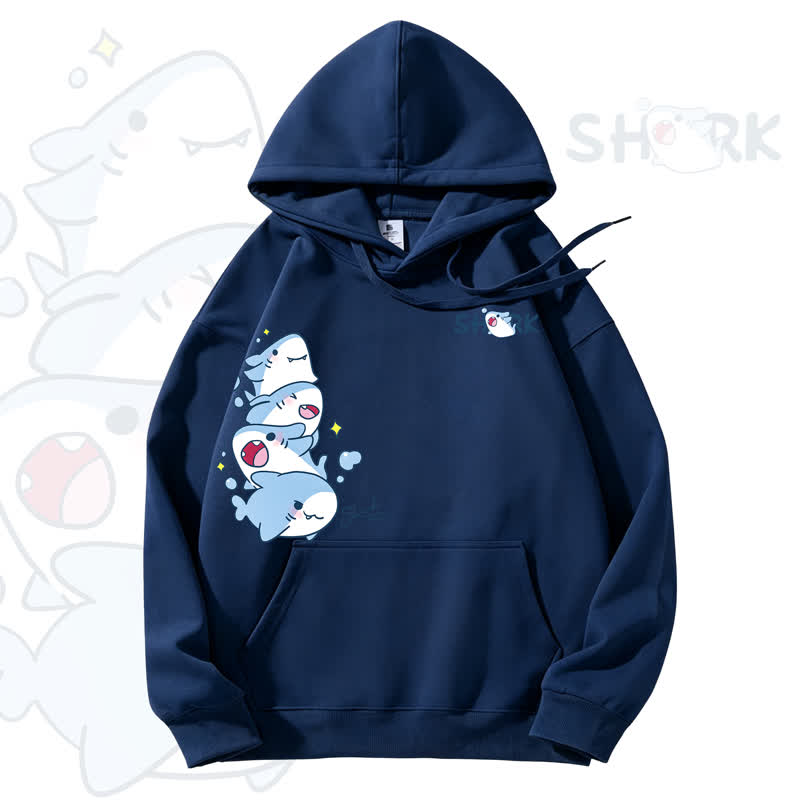 MODAKAWA Cute Shark Graphic Fleece Lined Hoodie - Navy Blue - 3XL - image 7