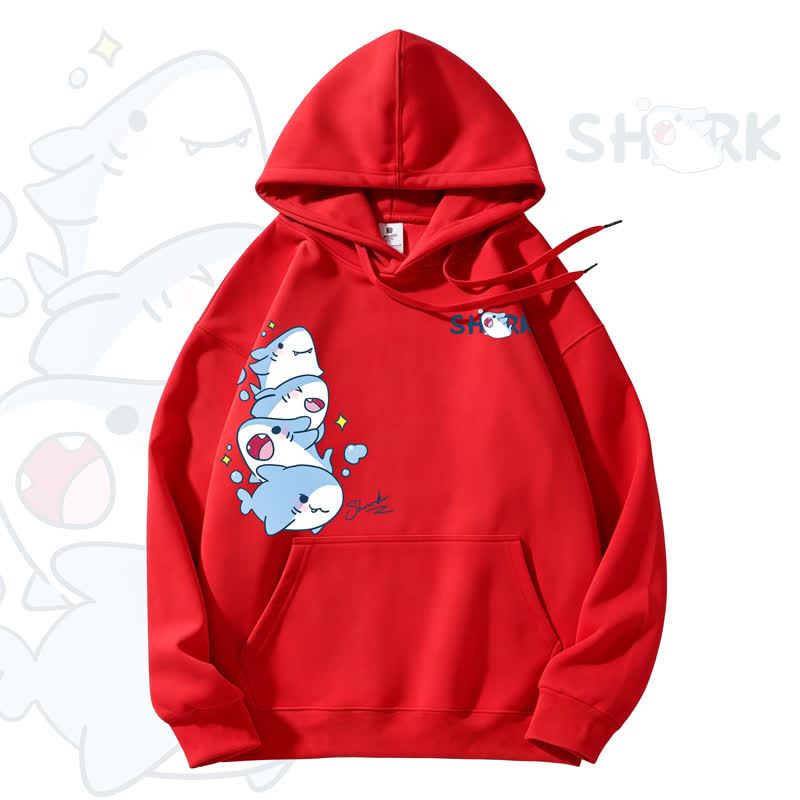MODAKAWA Cute Shark Graphic Fleece Lined Hoodie - Red - 3XL - image 10