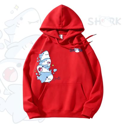 MODAKAWA Cute Shark Graphic Fleece Lined Hoodie - Red - 3XL - image 10