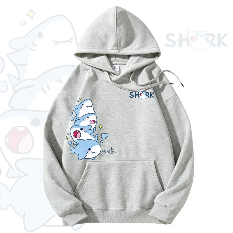 MODAKAWA Cute Shark Graphic Fleece Lined Hoodie - Grey - 3XL - image 4