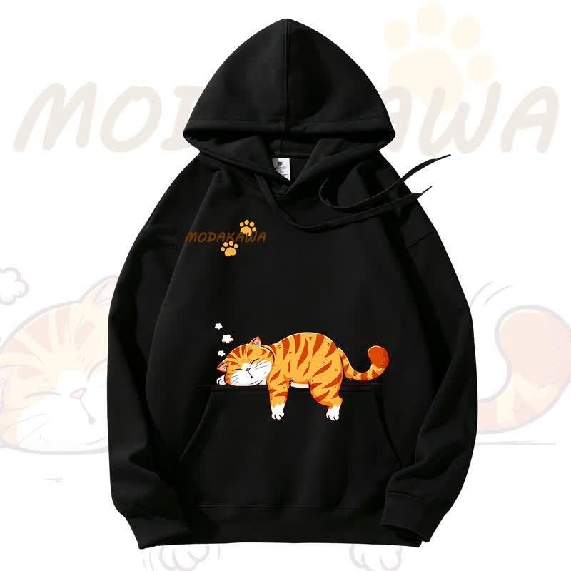 MODAKAWA Cute Cat Graphic Fleece Lined Hoodie - Black - 3XL - image 5