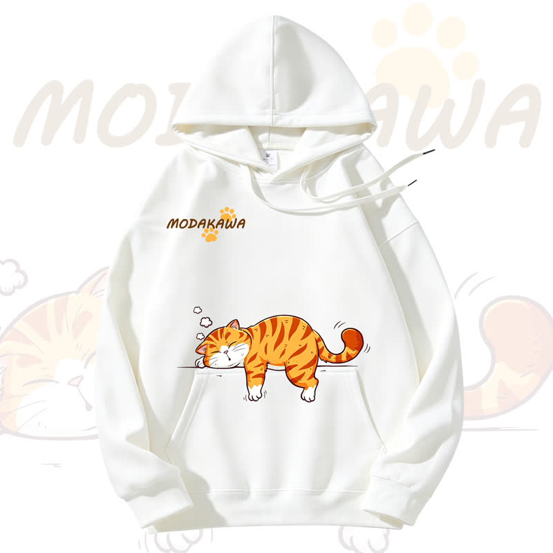 MODAKAWA Cute Cat Graphic Fleece Lined Hoodie - White - 3XL - image 2