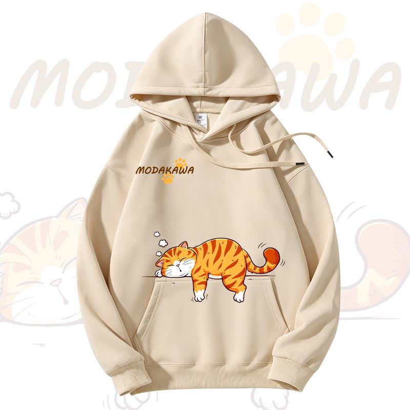 MODAKAWA Cute Cat Graphic Fleece Lined Hoodie - Khaki - 3XL - image 3