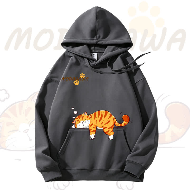 MODAKAWA Cute Cat Graphic Fleece Lined Hoodie - Grey - 3XL - image 4