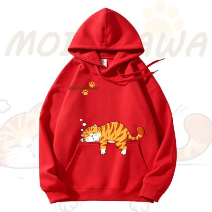 MODAKAWA Cute Cat Graphic Fleece Lined Hoodie - Red - 3XL - image 10