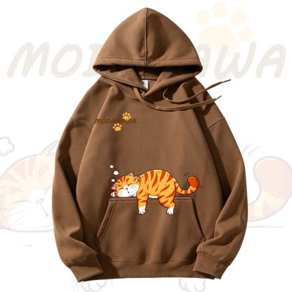 MODAKAWA Cute Cat Graphic Fleece Lined Hoodie - Brown - 3XL - image 6