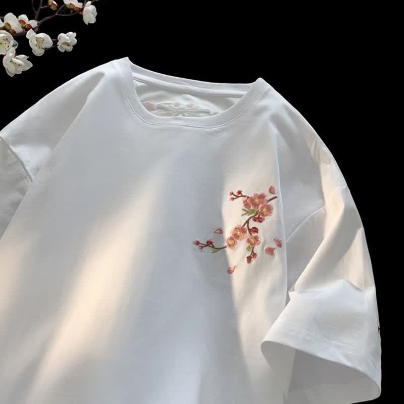 Casual Chinese Style Plum Blossom Print Short Sleeve T-shirt - image 5
