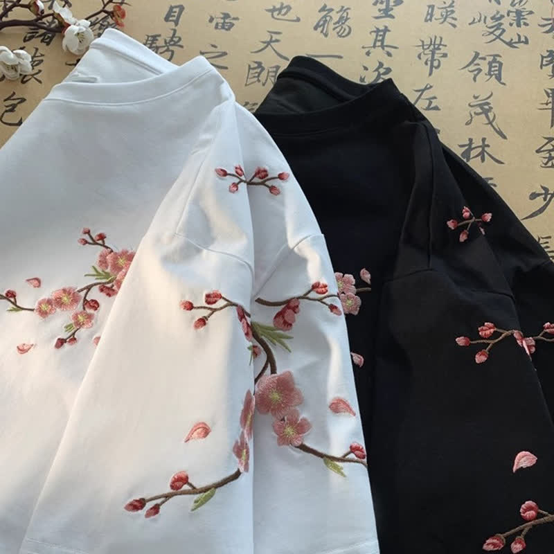 Casual Chinese Style Plum Blossom Print Short Sleeve T-shirt - image 3