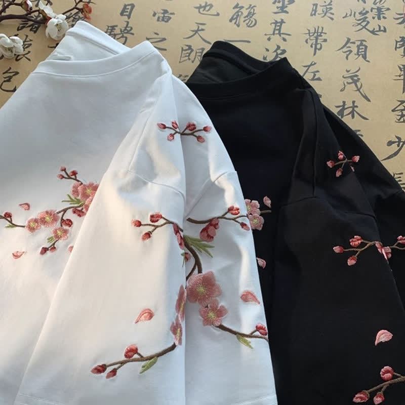 Casual Chinese Style Plum Blossom Print Short Sleeve T-shirt - image 3
