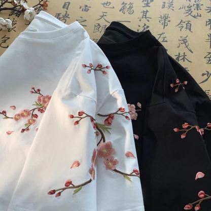 Casual Chinese Style Plum Blossom Print Short Sleeve T-shirt - image 3