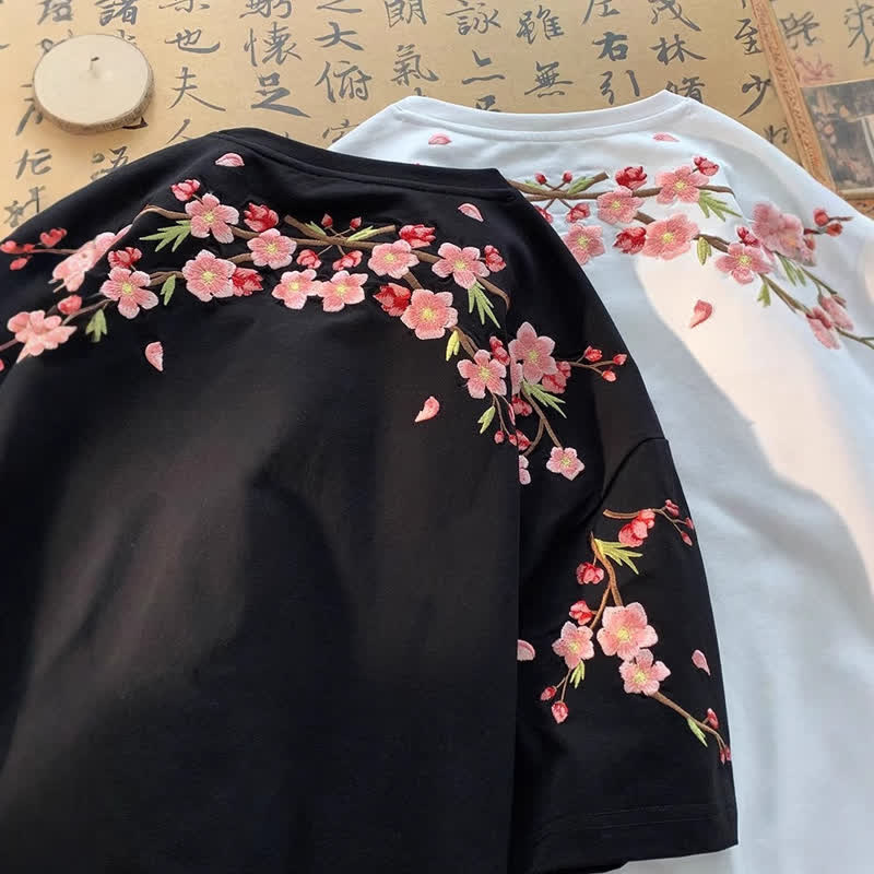 Casual Chinese Style Plum Blossom Print Short Sleeve T-shirt - image 2