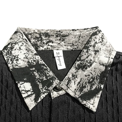 Chinese Style Ink Wash Print Color Block Casual Half Sleeve Shirt - image 2