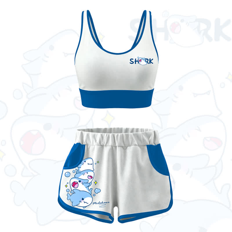 MODAKAWA Shark Graphic Crop Tank Sport Top Shorts Matching Outfit - Set - 4XL - image 1
