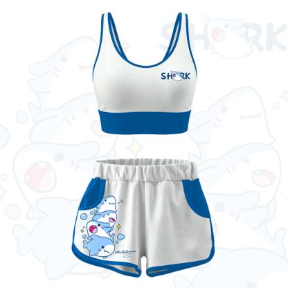 MODAKAWA Shark Graphic Crop Tank Sport Top Shorts Matching Outfit - Set - 4XL - image 1