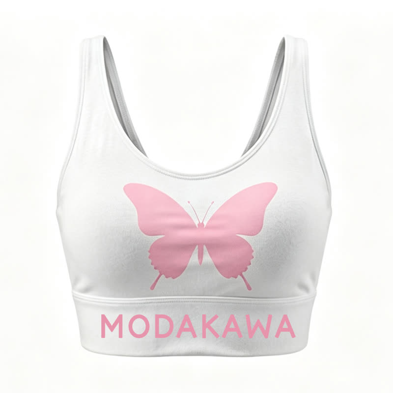 MODAKAWA Butterfly Print Crop Tank Sport Top Shorts Matching Outfit - White Top - 4XL - image 4