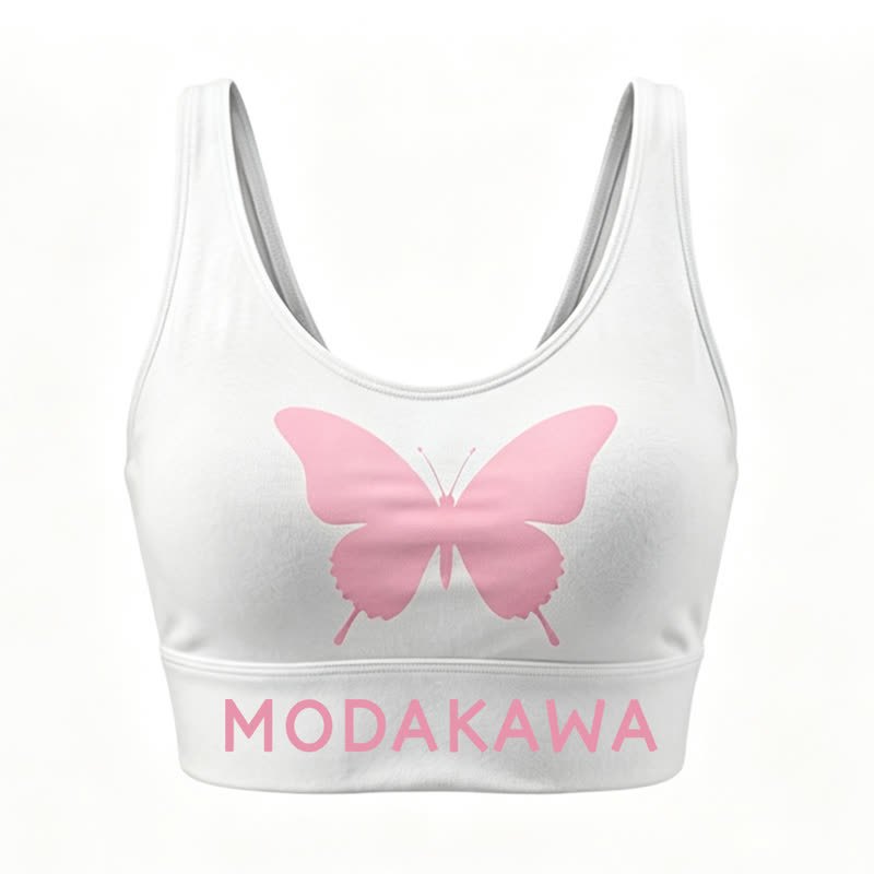 MODAKAWA Butterfly Print Crop Tank Sport Top Shorts Matching Outfit - White Top - 4XL - image 4