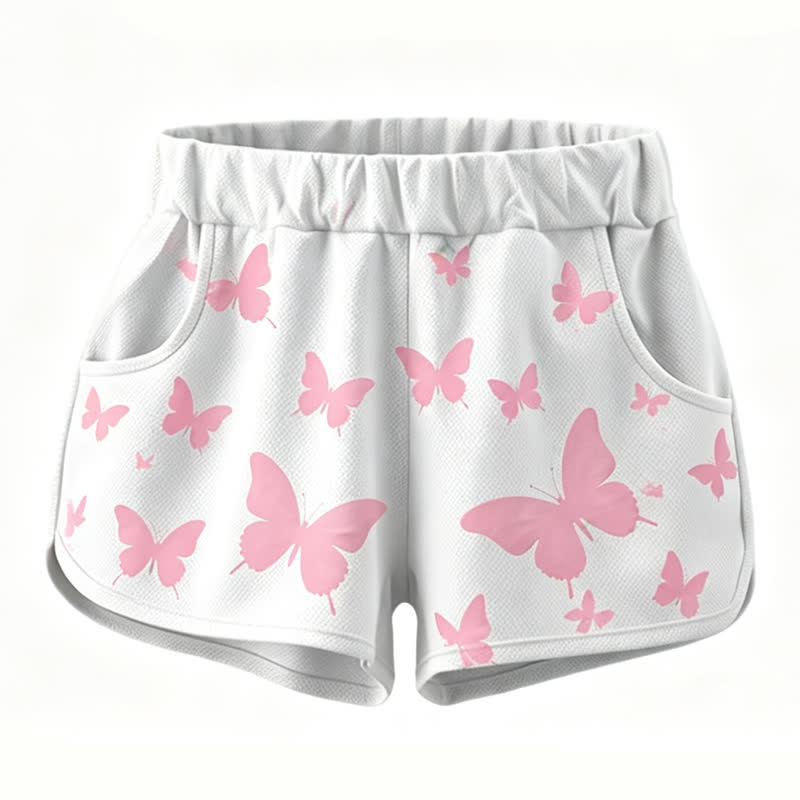 MODAKAWA Butterfly Print Crop Tank Sport Top Shorts Matching Outfit - White Shorts - 4XL - image 6