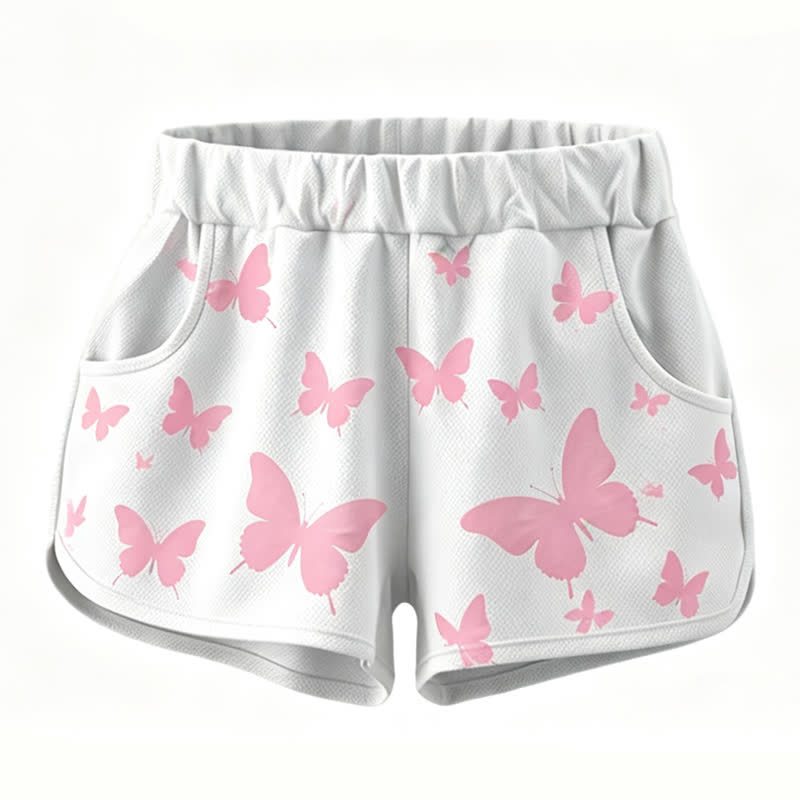 MODAKAWA Butterfly Print Crop Tank Sport Top Shorts Matching Outfit - White Shorts - 4XL - image 6
