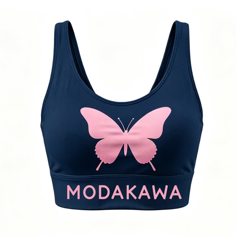 MODAKAWA Butterfly Print Crop Tank Sport Top Shorts Matching Outfit - Black Top - 4XL - image 3