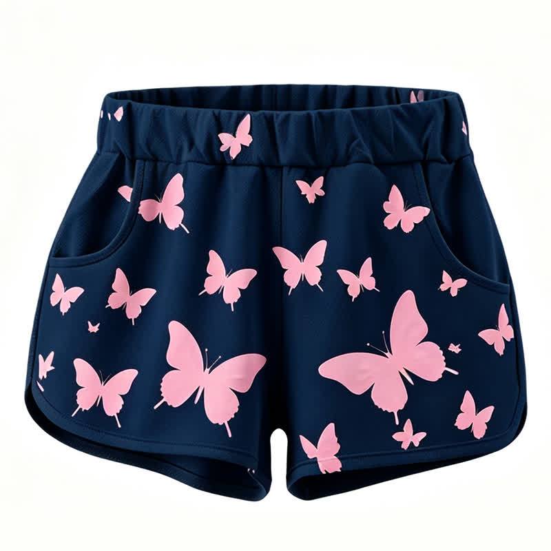 MODAKAWA Butterfly Print Crop Tank Sport Top Shorts Matching Outfit - Black Shorts - 4XL - image 5