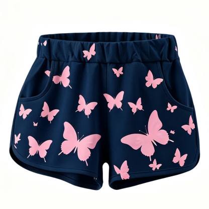 MODAKAWA Butterfly Print Crop Tank Sport Top Shorts Matching Outfit - Black Shorts - 4XL - image 5