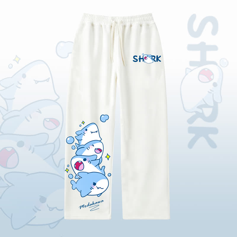 MODAKAWA Cute Shark Print Casual Wide Leg pants - White - 4XL - image 2
