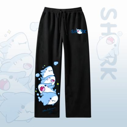 MODAKAWA Cute Shark Print Casual Wide Leg pants - Black - 4XL - image 3