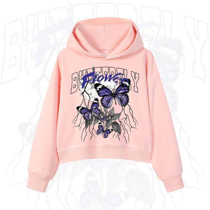 MODAKAWA BUTTERFLY FLOWER Cropped Cotton Hoodie - Pink - 3XL - image 5