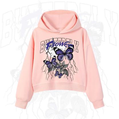MODAKAWA BUTTERFLY FLOWER Cropped Cotton Hoodie - Pink - 3XL - image 5