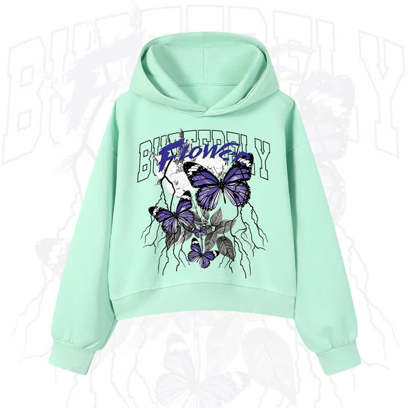 MODAKAWA BUTTERFLY FLOWER Cropped Cotton Hoodie - Green - 3XL - image 3