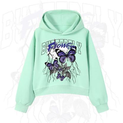 MODAKAWA BUTTERFLY FLOWER Cropped Cotton Hoodie - Green - 3XL - image 3