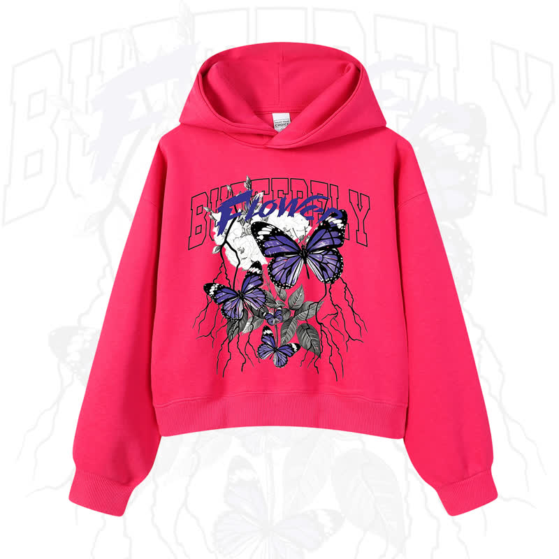 MODAKAWA BUTTERFLY FLOWER Cropped Cotton Hoodie - Rose - 3XL - image 6