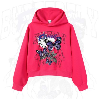 MODAKAWA BUTTERFLY FLOWER Cropped Cotton Hoodie - Rose - 3XL - image 6