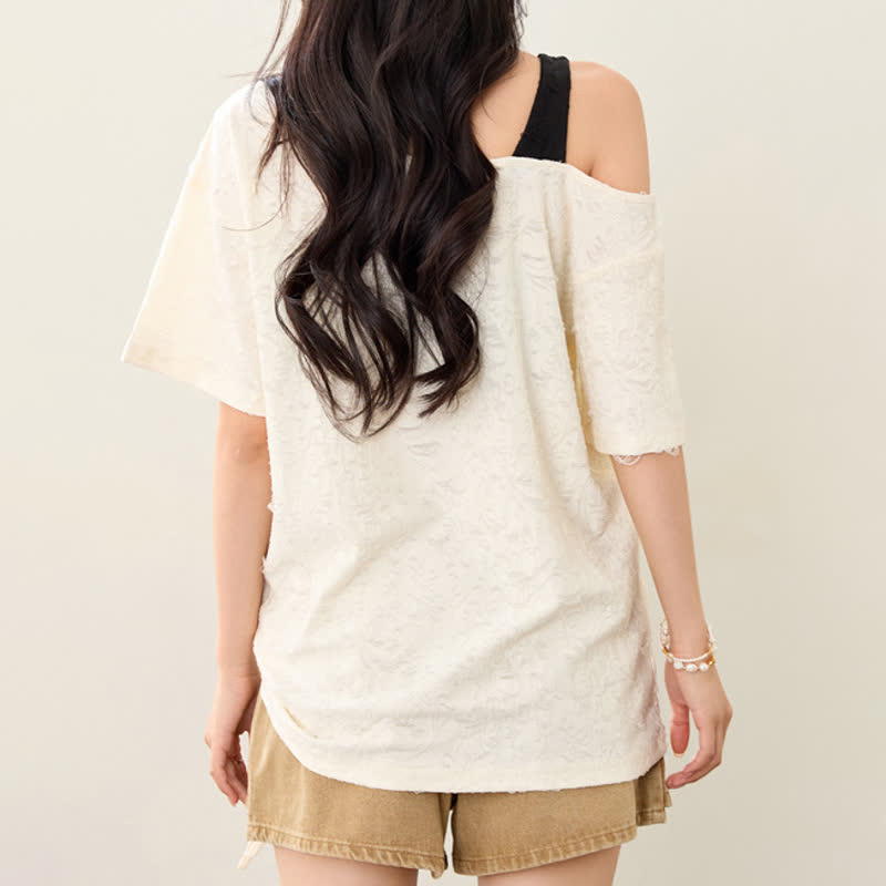 Vintage Butterfly Print Short Sleeve Off Shoulder T-shirt - image 5