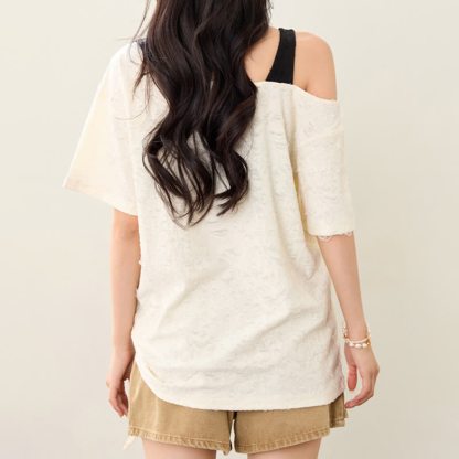 Vintage Butterfly Print Short Sleeve Off Shoulder T-shirt - image 5