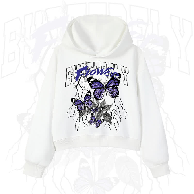 MODAKAWA BUTTERFLY FLOWER Cropped Cotton Hoodie - White - 3XL - image 4