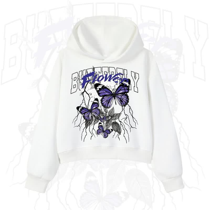 MODAKAWA BUTTERFLY FLOWER Cropped Cotton Hoodie - White - 3XL - image 4
