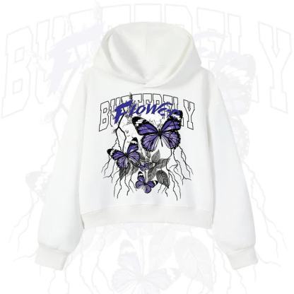 MODAKAWA BUTTERFLY FLOWER Cropped Cotton Hoodie - White - 3XL - image 4