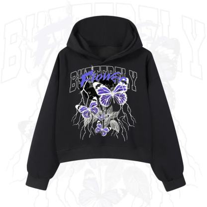 MODAKAWA BUTTERFLY FLOWER Cropped Cotton Hoodie - Black - 3XL - image 1