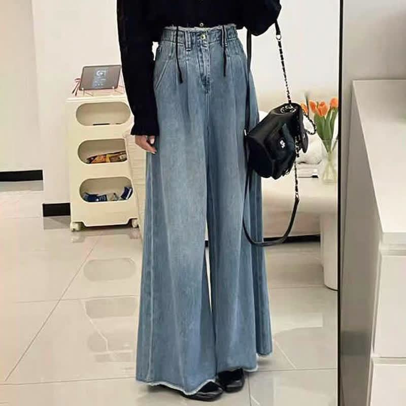 Casual Color Block Ruffle Hem Short Sleeve Top Wide Leg Jeans Two Pieces Set - Pants B - 3XL - image 6