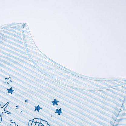 Sweet Style Seashell Print Off Shoulder Long Sleeve T-Shirt - image 8