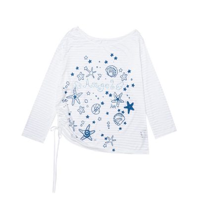 Sweet Style Seashell Print Off Shoulder Long Sleeve T-Shirt - White - L - image 5