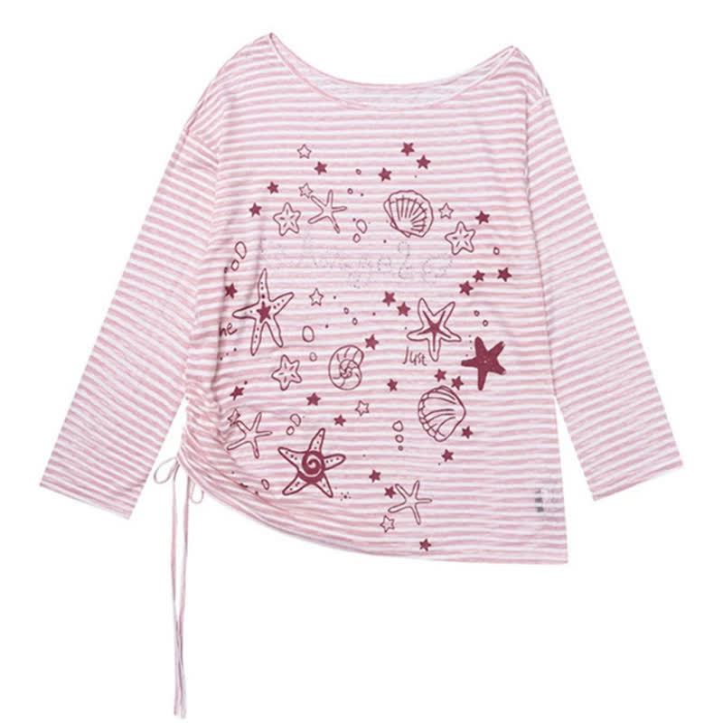 Sweet Style Seashell Print Off Shoulder Long Sleeve T-Shirt - Pink - L - image 6