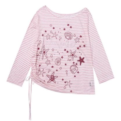 Sweet Style Seashell Print Off Shoulder Long Sleeve T-Shirt - Pink - L - image 6