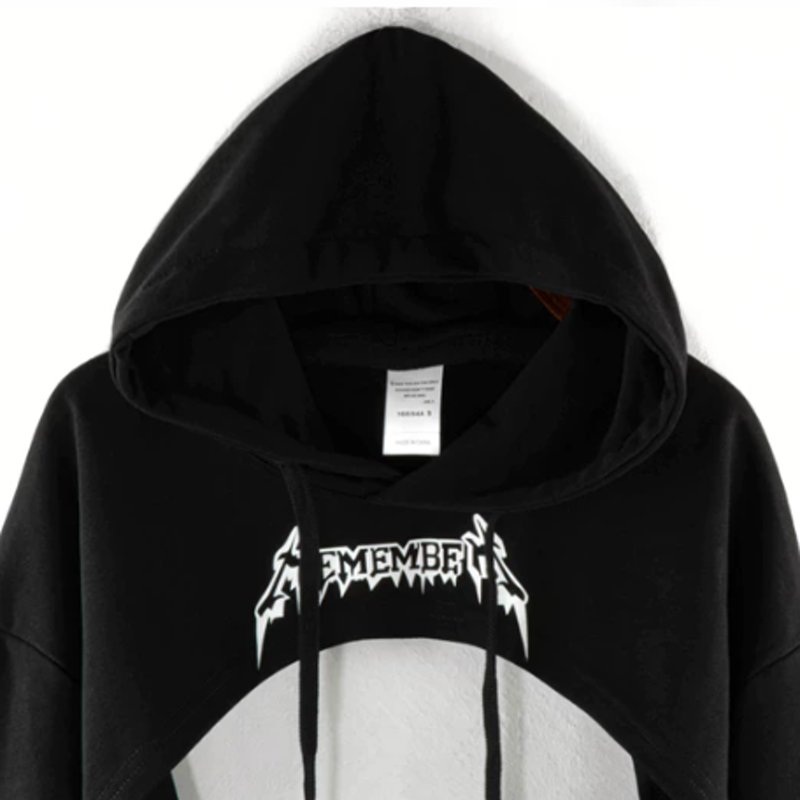 Vintage Letter Print Long Sleeve Irregular Cropped Hooded Sweatshirt - image 3