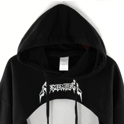 Vintage Letter Print Long Sleeve Irregular Cropped Hooded Sweatshirt - image 3